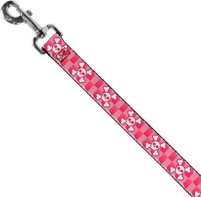 Show full view: Buckle-Down Cute Skulls Checkers Polyester Dog Leash, Pink, 6-ft long, 1-in wide slide 2 of 6