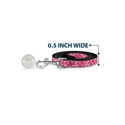 Show full view: Buckle-Down Cute Skulls Checkers Polyester Dog Leash, Pink, 6-ft long, 1-in wide slide 4 of 6