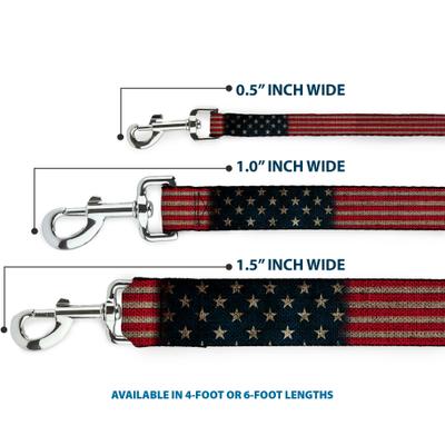 Show full view: Buckle-Down Vintage US Flag Stretch Polyester Dog Leash, Blue, 6-ft long, 1-in wide slide 3 of 7