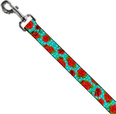 Show full view: Buckle-Down Red Roses Polka Dots Polyester Dog Leash, Red, 6-ft long, 1-in wide slide 2 of 6