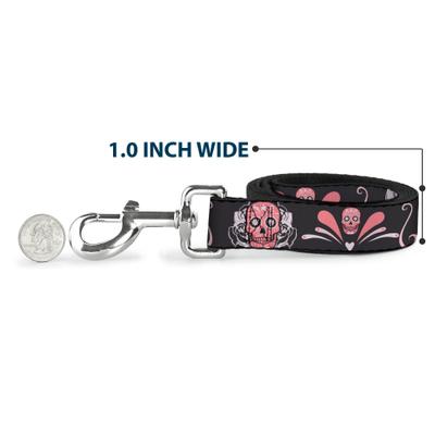 Show full view: Buckle-Down Sugar Skulls Polyester Dog Leash, Pink, 4-ft long, 1-in wide slide 6 of 7