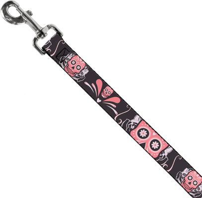 Show full view: Buckle-Down Sugar Skulls Polyester Dog Leash, Pink, 4-ft long, 1-in wide slide 3 of 7