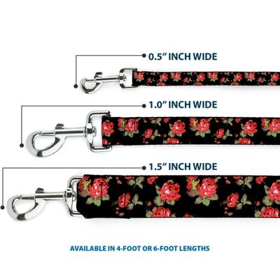 Show full view: Buckle-Down Red Roses Scattered Polyester Dog Leash, Red, 6-ft long, 1-in wide slide 3 of 6