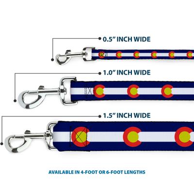 Show full view: Buckle-Down Colorado Flag Polyester Dog Leash, Blue, 6-ft long, 1-in wide slide 3 of 6