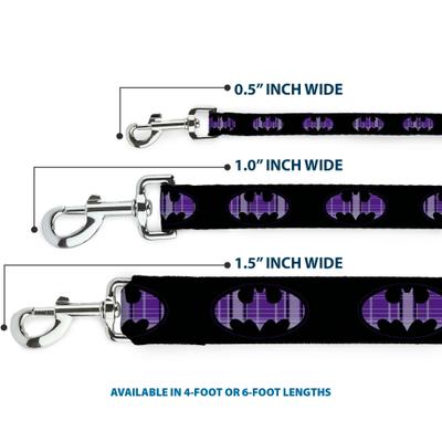 Show full view: Buckle-Down DC Comics Batman Signal Plaid Polyester Dog Leash, Purple, 4-ft long, 1-in wide slide 3 of 6