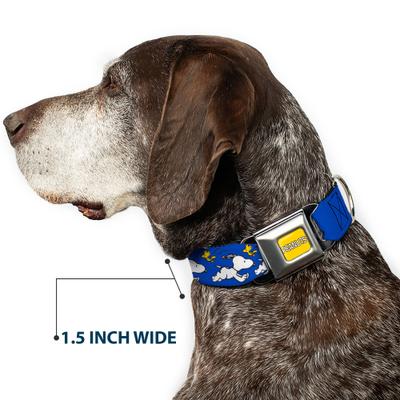 Show full view: Buckle-Down Peanuts Worldwide LLC Snoopy Running Metal Seatbelt Buckle Dog Collar, Blue, Medium: 16 to 23-in neck, 1.5-in wide slide 7 of 10