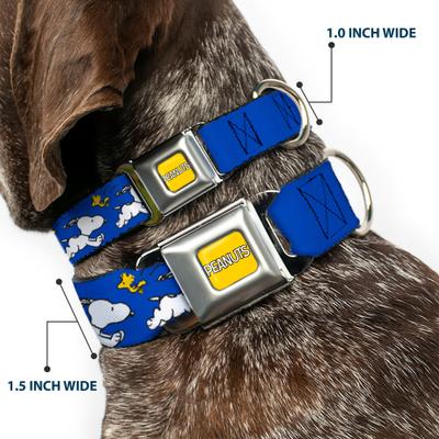 Show full view: Buckle-Down Peanuts Worldwide LLC Snoopy Running Metal Seatbelt Buckle Dog Collar, Blue, Medium: 16 to 23-in neck, 1.5-in wide slide 2 of 10