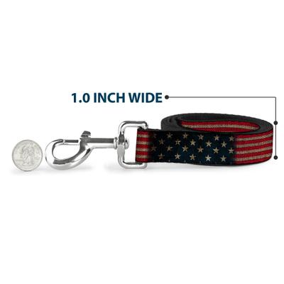 Show full view: Buckle-Down Vintage US Flag Stretch Polyester Dog Leash, Blue, 6-ft long, 1-in wide slide 5 of 7