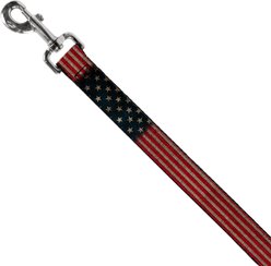 Buckle-Down Vintage US Flag Stretch Polyester Dog Leash, Blue, 6-ft long, 1-in wide slide 2 of 7