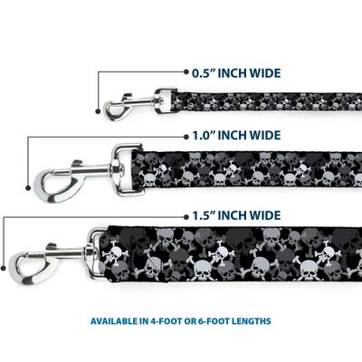 Show full view: Buckle-Down Top Skulls Stacked Polyester Dog Leash, Grey, 6-ft long, 1-in wide slide 3 of 6