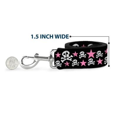 Show full view: Buckle-Down Skulls Stars Polyester Dog Leash, Pink, 4-ft long, 1-in wide slide 6 of 6