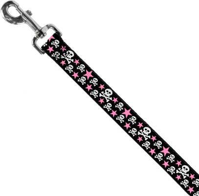 Show full view: Buckle-Down Skulls Stars Polyester Dog Leash, Pink, 4-ft long, 1-in wide slide 2 of 6