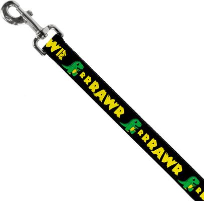Show full view: Buckle-Down Rrrawr Dinosaur Polyester Dog Leash, Yellow, 4-ft long, 1-in wide slide 2 of 6