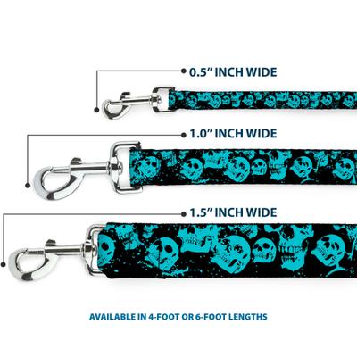 Show full view: Buckle-Down Skulls Stacked Weathered Polyester Dog Leash, Turquoise, 6-ft long, 1-in wide slide 4 of 7