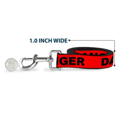 Show full view: Buckle-Down Danger Text Polyester Dog Leash, Red, 4-ft long, 1-in wide slide 5 of 6
