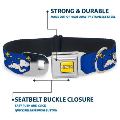 Show full view: Buckle-Down Peanuts Worldwide LLC Snoopy Running Metal Seatbelt Buckle Dog Collar, Blue, Medium: 16 to 23-in neck, 1.5-in wide slide 4 of 10