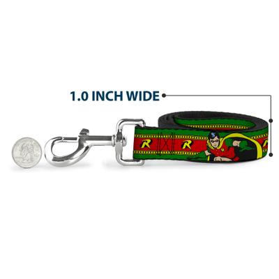 Show full view: Buckle-Down DC Comics Robin Action Pose Logo Stripe Polyester Dog Leash, 6-ft long, 1-in wide slide 5 of 6
