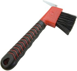 Intrepid International Rubber Grip Horse Hoof Pick with Brush, Red