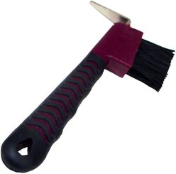 Intrepid International Rubber Grip Horse Hoof Pick with Brush, Maroon