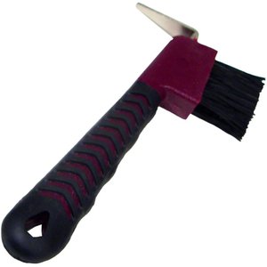 Intrepid International Rubber Grip Horse Hoof Pick with Brush, Maroon