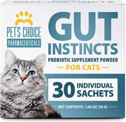 Pet's Choice Gut instincts Probiotic Packets Digestive Aid Powder Supplement for Cats, 30 count
