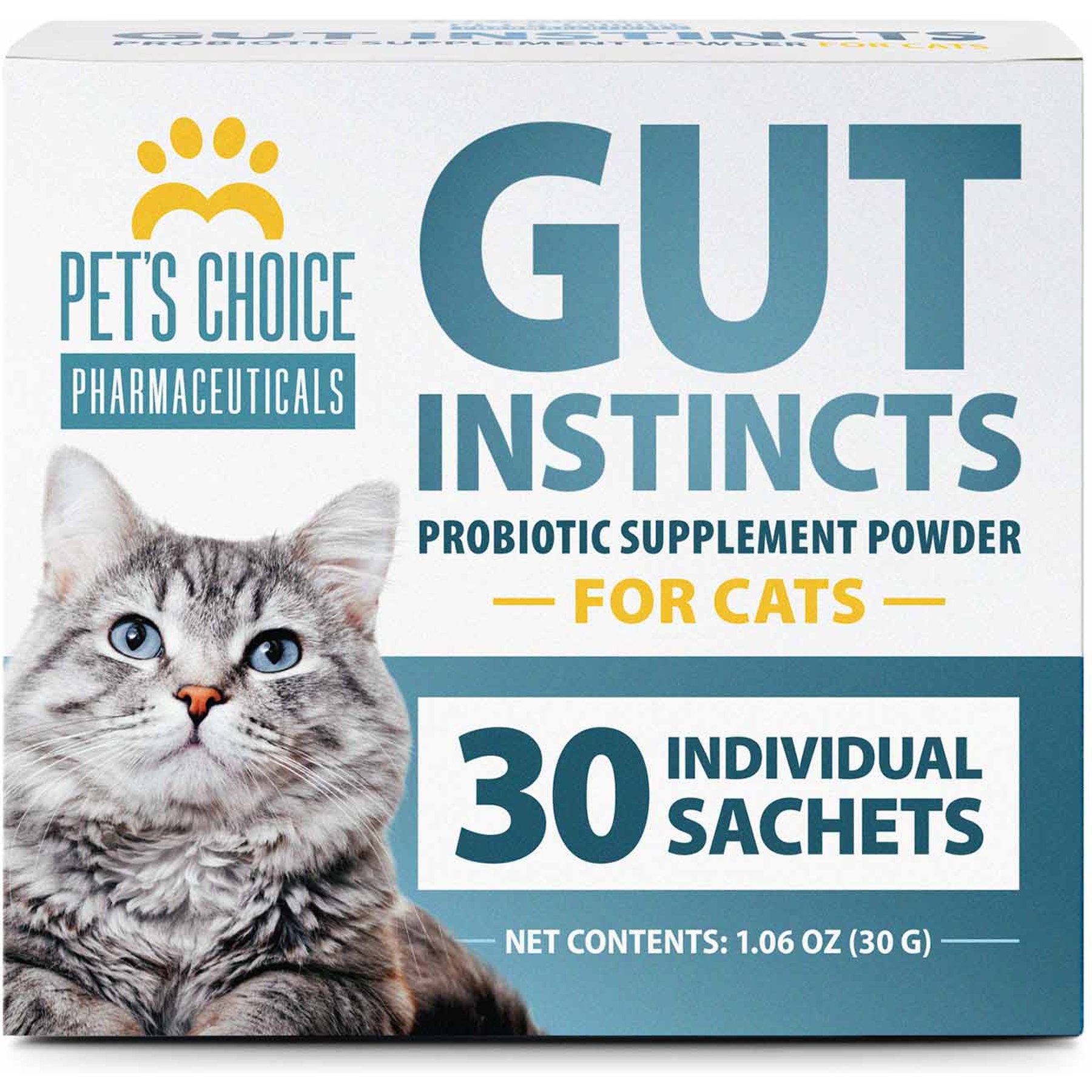 Pet's Choice Gut instincts Probiotic Packets Digestive Aid Powder Supplement for Cats, 30 count