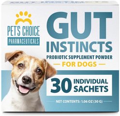 Pet's Choice Gut instincts Probiotic Packets Digestive Aid Powder Supplement for Dogs, 30 count