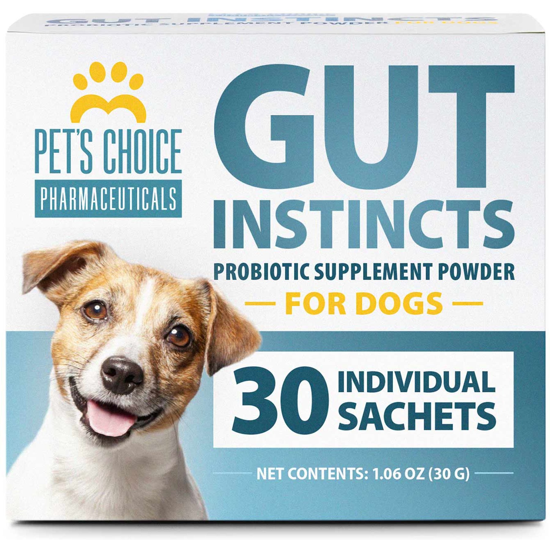 Pet's Choice Gut instincts Probiotic Packets Digestive Aid Powder Supplement for Dogs, 30 count