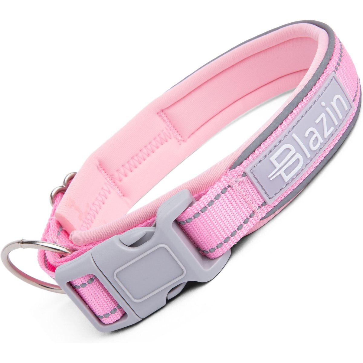 Blazin O So Comfy O-Ring Reflective Neoprene Waterproof Dog Collar, Pink, Small: 11.8 to 14.6-in neck, 1-in wide