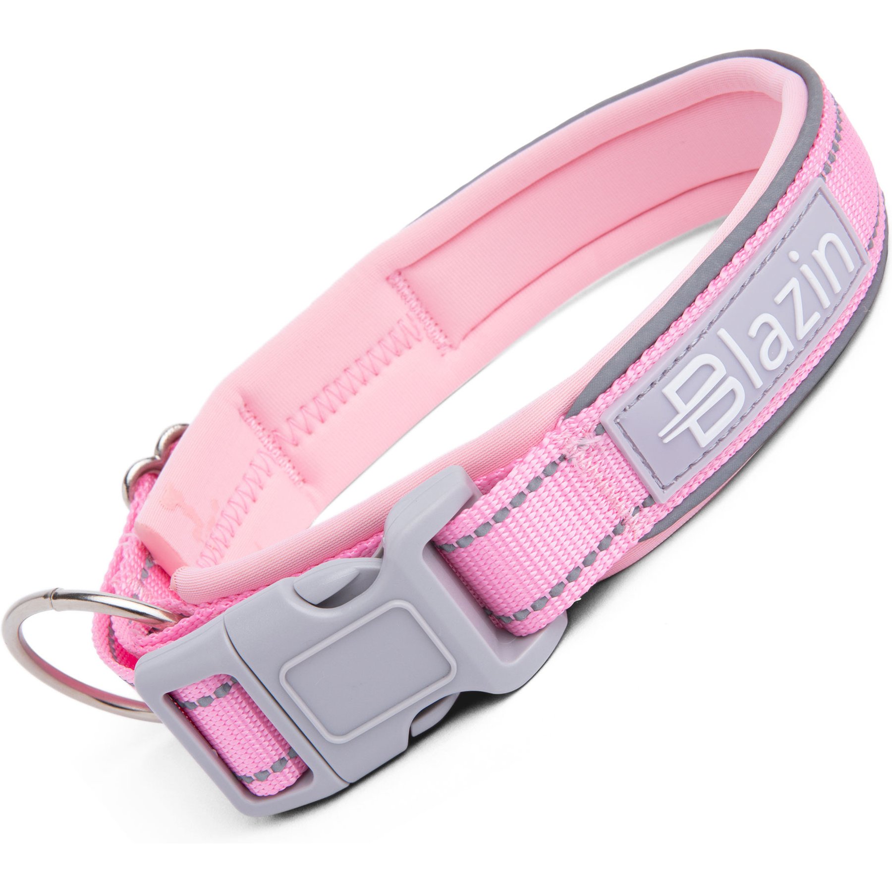 Blazin O So Comfy O-Ring Reflective Neoprene Waterproof Dog Collar, Pink, Large: 16.9 to 19.7-in neck, 1.25-in wide