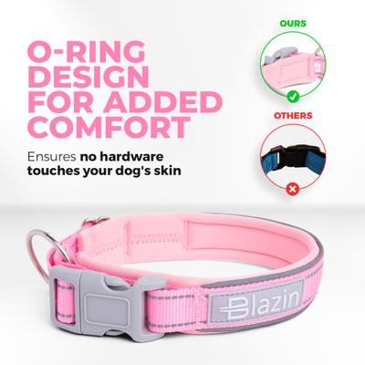 Show full view: Blazin O So Comfy O-Ring Reflective Neoprene Waterproof Dog Collar, Pink, Small: 11.8 to 14.6-in neck, 1-in wide slide 5 of 10