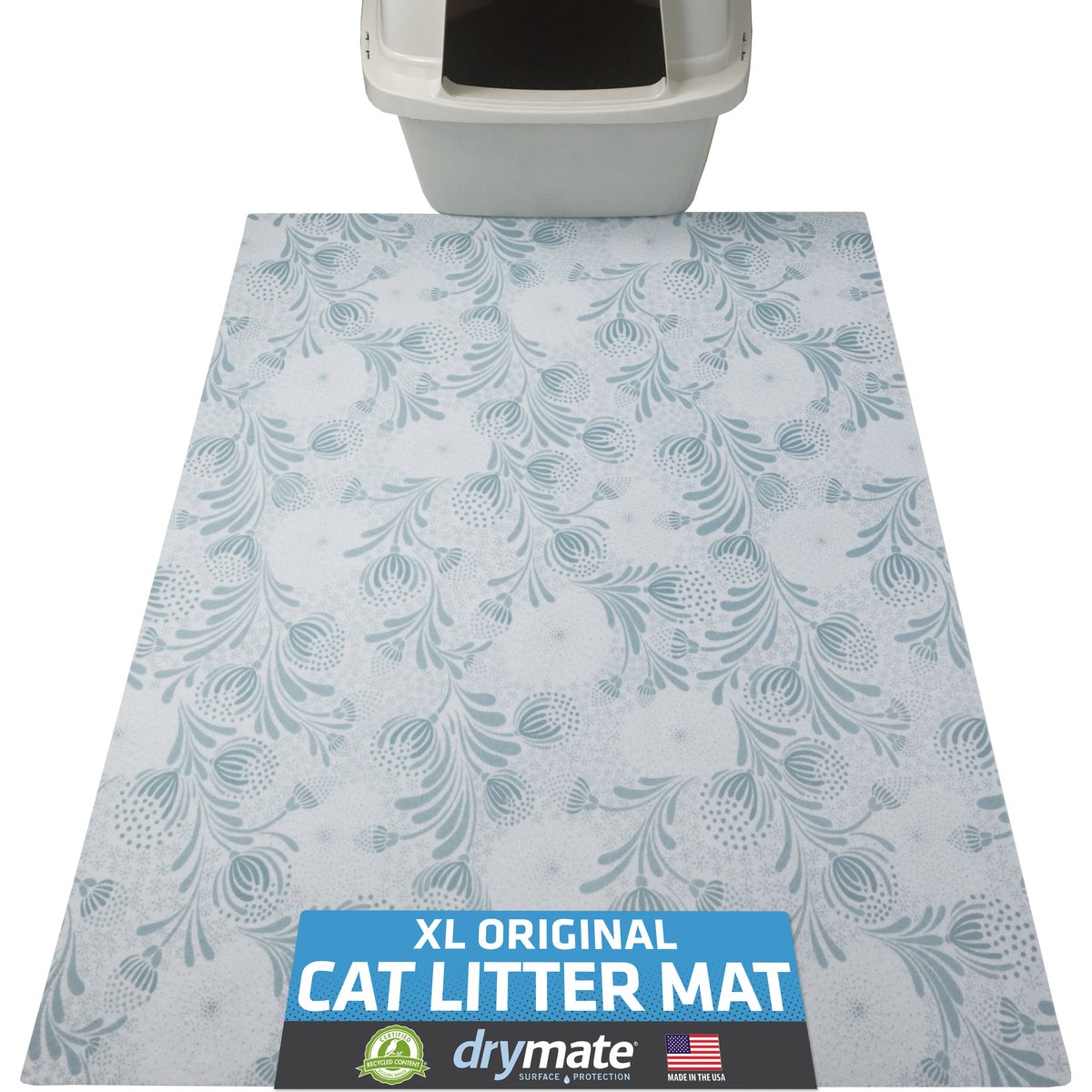 Drymate Protective & Decorative Cat Litter Mat, Light Blue Floral, X-Large, 29-in x 36-in