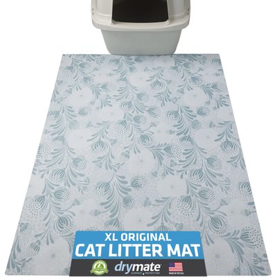 Drymate Drymate Protective & Decorative Cat Litter Mat, Light Blue Floral, X-Large, 29-in x 36-in