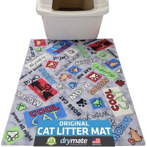 Drymate Protective & Decorative Cat Litter Mat, Cool Cat Grey, Large, 20-in x 28-in