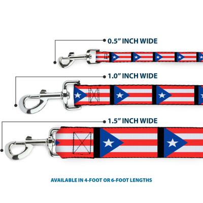 Show full view: Buckle-Down Puerto Rico Flag Repeat Polyester Dog Leash, 6-ft long, 1-in wide slide 3 of 6