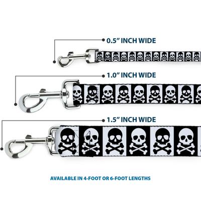 Show full view: Buckle-Down Skull Cross Bones Blocks Polyester Dog Leash, 4-ft long, 1-in wide slide 3 of 6