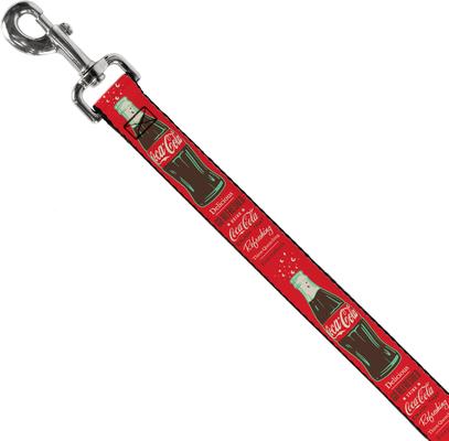 Show full view: Buckle-Down Coca-Cola Vintage Delicious Go Refreshed & Bottle Polyester Dog Leash, Red, 4-ft long, 1-in wide slide 2 of 6