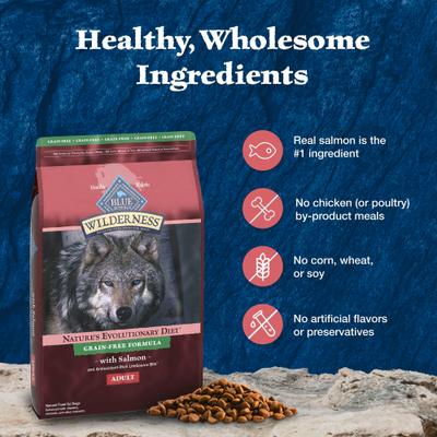 Show full view: Blue Buffalo Wilderness Salmon Recipe Adult High-Protein Grain-Free Dry Dog Food, 24-lb bag slide 8 of 11