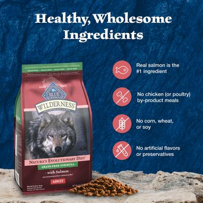 Show full view: Blue Buffalo Wilderness Salmon Recipe Adult High-Protein Grain-Free Dry Dog Food, 4.5-lb bag slide 8 of 11