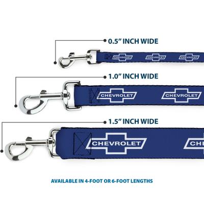 Show full view: Buckle-Down GM 1965 Chevrolet Bowtie Polyester Dog Leash, Blue, 6-ft long, 1-in wide slide 3 of 6