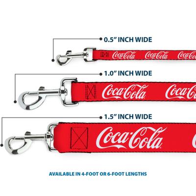 Show full view: Buckle-Down Coca-Cola Script Logo Red White Polyester Dog Leash, Red, 4-ft long, 1-in wide slide 4 of 7