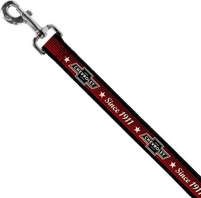 Show full view: Buckle-Down GM Chevrolet Bowtie Since 1911 Stars Stripe Polyester Dog Leash, Red, 6-ft long, 1-in wide slide 2 of 6