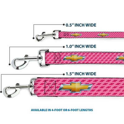 Show full view: Buckle-Down GM Chevy Gold Bowtie Logo Polyester Dog Leash, Pink, 6-ft long, 1-in wide slide 3 of 6