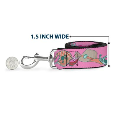 Show full view: Buckle-Down Mattel Barbie Beach Cowgirl Icons Collage Polyester Dog Leash, Pink, 4-ft long, 1-in wide slide 6 of 6