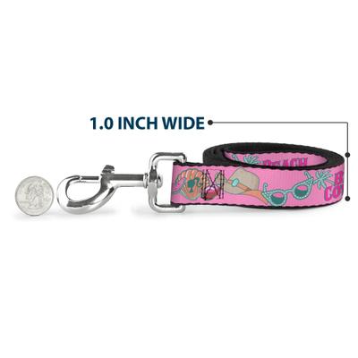 Show full view: Buckle-Down Mattel Barbie Beach Cowgirl Icons Collage Polyester Dog Leash, Pink, 4-ft long, 1-in wide slide 5 of 6
