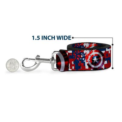 Show full view: Buckle-Down Marvel Comics Captain America Shield Digital Camo Polyester Dog Leash, Red, 6-ft long, 1-in wide slide 6 of 6