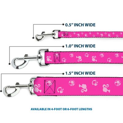 Show full view: Buckle-Down Mattel Barbie Ponytail Silhouette Icon Scattered Polyester Dog Leash, Pink, 6-ft long, 1-in wide slide 3 of 6