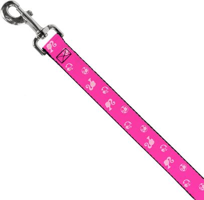 Show full view: Buckle-Down Mattel Barbie Ponytail Silhouette Icon Scattered Polyester Dog Leash, Pink, 6-ft long, 1-in wide slide 2 of 6