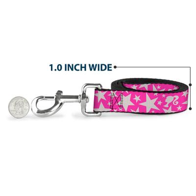 Show full view: Buckle-Down Mattel Barbie Ponytail Silhouette & Star Scattered Polyester Dog Leash, Pink, 6-ft long, 1-in wide slide 5 of 6