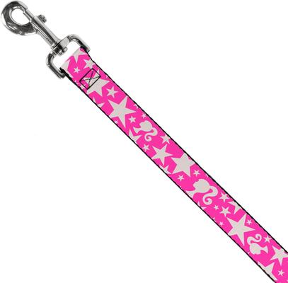 Show full view: Buckle-Down Mattel Barbie Ponytail Silhouette & Star Scattered Polyester Dog Leash, Pink, 6-ft long, 1-in wide slide 2 of 6